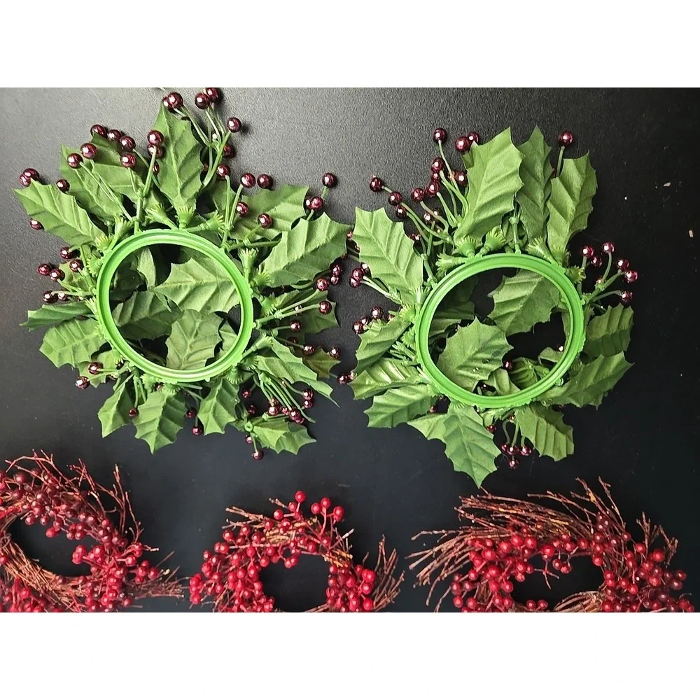 5 Winter Red‎ Berries Twig Candle Ring Winter Wreath 6